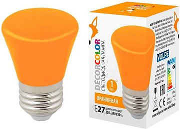 Лампа с/д Volpe LED-D45-1W/ORANGE/E27/FR/С BELL колок оранж