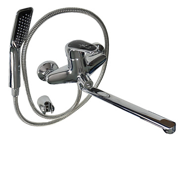 юСмеситель RUSSIA-MOSCOW для ванны длинный излив с дивертером на корпусе с ЧЕРНОЙ ручкой (2470)