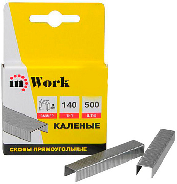 Скобы прямоугольные каленые, тип 140, 12мм, 500шт InWork 31192