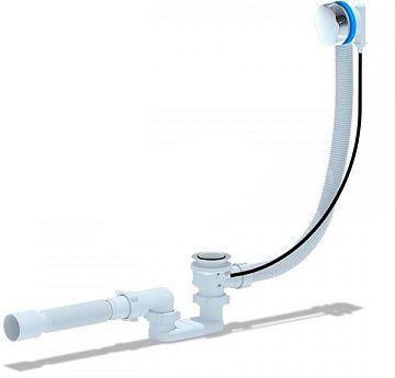 АНИ-ПЛАСТ Сифон для ванны полуавтомат, корпус плоский, ручка металл, труба 375х40х50 (ЕМ601)