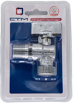 Кран шар. д/быт. прибор. угл. 1/2"х3/4" ш/ш с отражат. бабочка, удл. резьба, хром. CTM