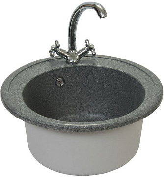 Мойка мрамор FOSTO КМД 51 К SGA-420 КРУГЛАЯ, цвет обсидиан (черный) D505, С СИФОНОМ