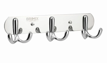 Крючок на планке 3шт BRIMIX двойной НЕРЖ СТАЛЬ, ХРОМ (513)