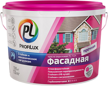 Краска PL-112А 3кг фасадная белая влаг. (роз. эт.) PROFILUX