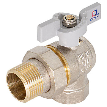 Кран шар. для воды 1" с накид. гайкой бабочка белая, никель, CTM ПРОФИ