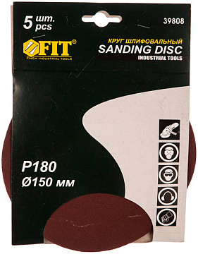 Круги наждачные 150мм Р180 5шт FIT 39808