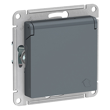 Механизм розетки ATLAS DESIGN 1-м с/з + крыш 16А грифель SchE ATN000746