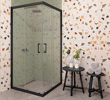 Душевое ограждение EVA GOLD EG3B 90*90 профиль ЧЕРНЫЙ, прозрачное стекло, БЕЗ ПОДДОНА