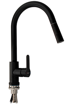 Смеситель MAGNUS для кухни С-образный вытяжной излив, НЕРЖАВЕЮЩАЯ СТАЛЬ, цвет ЧЕРНЫЙ (9130)