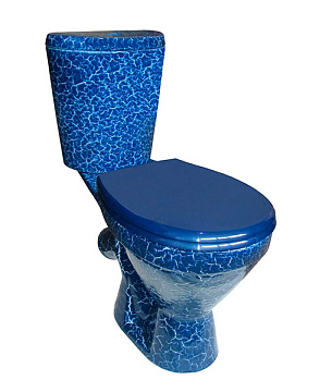 Унитаз (компакт) ROSA "ЭЛЕГАНТ" косой выпуск, слив 6литров, сиденье полипропилен (КРАКЕЛЮР СИНИЙ)