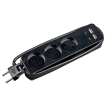 Удлинитель Uniel S-CT3-1.8U BLACK. 1,8м 3гн 10A б/з 2USB+2TYPE C(3.1A)