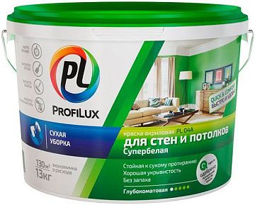 Краска PL-04А 13кг акриловая для стен/потолков белая (зелёная эт.) PROFILUX