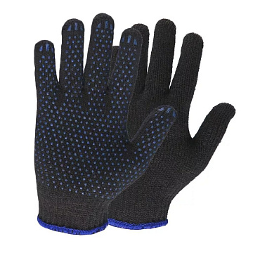 Перчатки трикотажные 6н черные 10кл с ПВХ Точка (200)   / на Нестерова бюджет