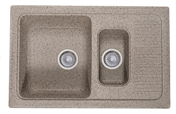 Мойка мрамор FOSTO КМ 77-49 SGA-300 ПРЯМОУГ. 1,5-чаша, цвет песочный пляж,772*495*185, С СИФОНОМ