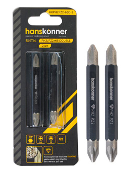 Биты двустор. PH2xPZ2x65мм 2шт Hanskonner HKPH2PZ2-65D-2