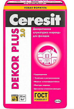 Штукатурка короед/шуба зерно-3,0мм 25кг серый DEKOR PLUS CERESIT
