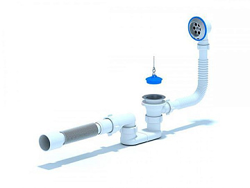 АНИ-ПЛАСТ Сифон для ванны с выпуском и переливом плоский 1 1/2 с гибкой трубой 40*50 (E055)