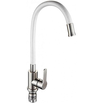 Смеситель НЕРЖАВЕЮЩАЯ СТАЛЬ MAGNUS для кухни гибкий излив Белый (9221)