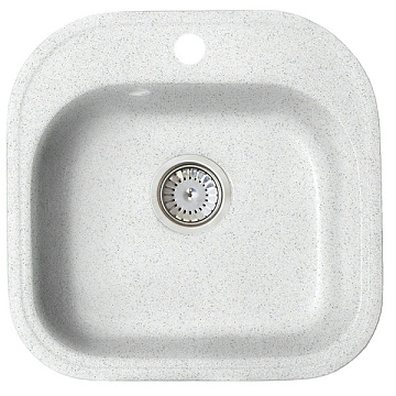 Мойка мрамор FOSTO КМ 48-49 SGA-203 КВАДРАТНАЯ, цвет метель (молочный), 477*477*178, С СИФОНОМ