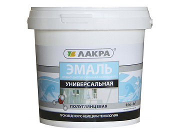 Эмаль акриловая универсальная  белая п/глянц. 0,9кг Лакра/РАСПРОДАЖА