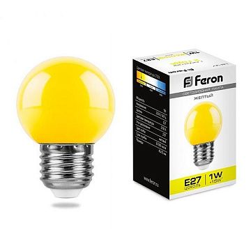 Лампа с/д FERON E27 LB-37 5LED/1W 230V желтый шарик 