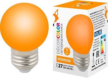 Лампа с/д Volpe LED-G45-1W/ORANGE/E27/FR/С шар оранжевый