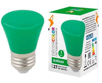 Лампа с/д Volpe LED-D45-1W/GREEN/E27/FR/С BELL колок зел