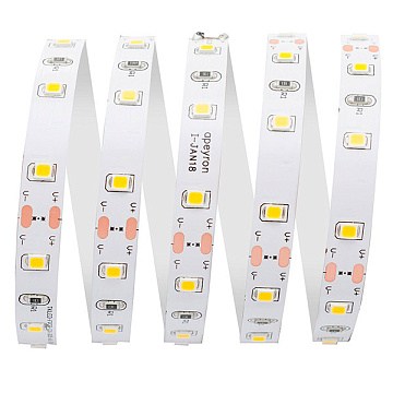 Лента с/д Apeyron 12В, 4,8Вт/м, smd 3528, 60 д/м, IP20, 280 Лм/м, теплый белый 00-03