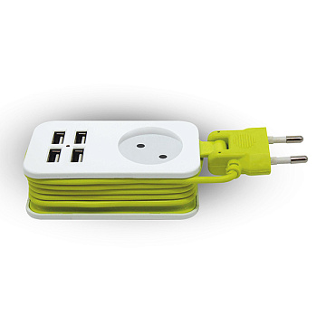 Удлинитель Uniel S-CT1-1. 5U WHITE/GREEN. 1,5м 1гн 10A 4USB б/з (2.1A)