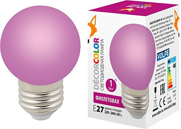 Лампа с/д Volpe LED-G45-1W/PURPLE/E27/FR/С шар фиолет
