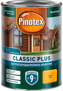 Pinotex Classic Plus быстросохн. пропитка-антисептик 3 в 1 для древесины сосна ( 0,9л)