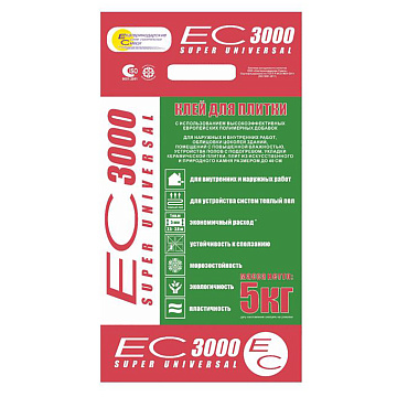 Клей плиточный 3000 - ПАКЕТ - 5кг ЕС