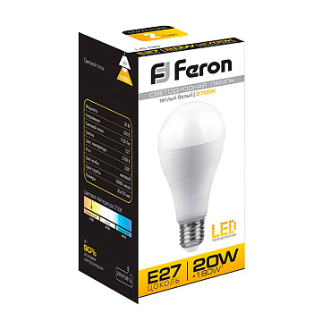 Лампа с/д FERON 20W 230V E27 2700K, LB-98 A60