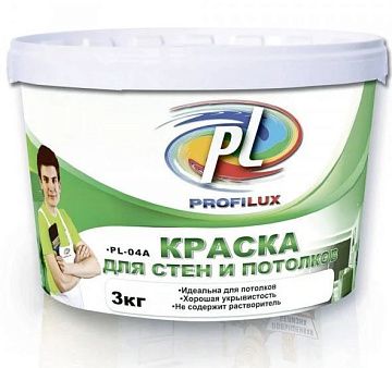 Краска PL-04А 3кг акриловая для стен/потолков белая (зелёная эт.) PROFILUX