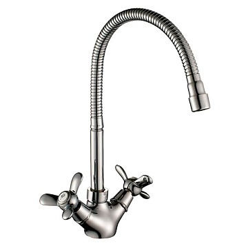 Смеситель ROSSINKA для кухни с гибким изливом двуручный, хром (Q02-75)