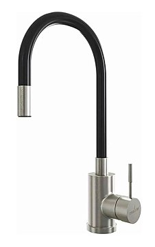 Смеситель НЕРЖАВЕЮЩАЯ СТАЛЬ для кухни 35k MIXLINE гибкий силиконовый излив ЧЁРНЫЙ (MLSS-0325 Черный)