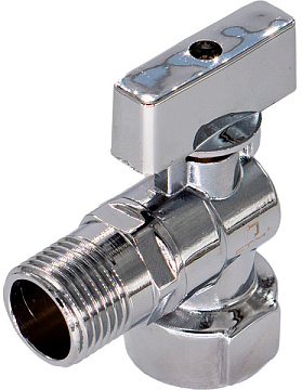 Кран шаровой для бытовых приборов угл. 3/4"х1/2" г/ш удлин.резьба с отражат. бабочка, хромированный