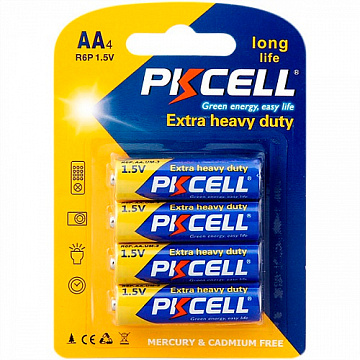 Эл. питания солевой PKCELL 1.5V AA R6P, 4 шт/бл