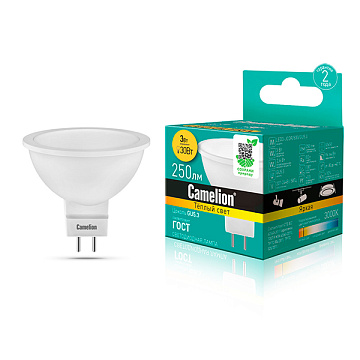 Лампа Camelion G5.3 LED JCDR 3W 230V 3000K матовое стекло