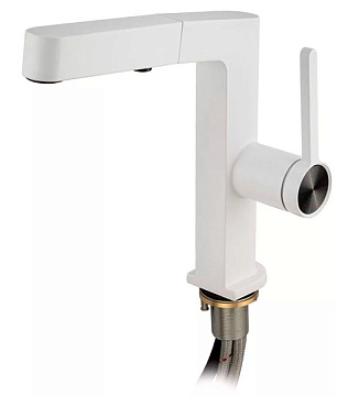 Смеситель MAGNUS (ЛАТУНЬ) для кухни Г-образный излив, вытяжной БЕЛЫЙ (8233)