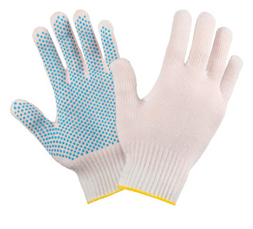 Перчатки х/б с ПВХ Белые 10 класс 3 нити Легкие S 10/350