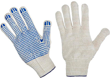 Перчатки трикотажные 5н белые 10кл с ПВХ Точка (300)  / на Нестерова бюджет