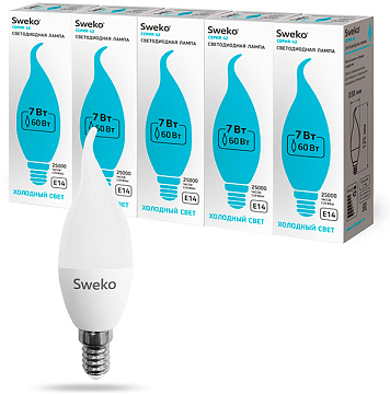 Лампа Sweko C35-7W-230-4000K-E14-T