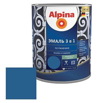 Alpina Эмаль Белорусская алкидная 3 в 1 RAL 5005 синий 0,75						