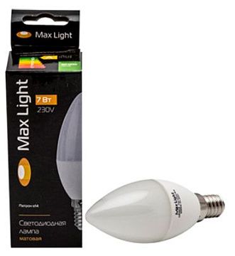 Лампа с/д Max Light 7W E27 4000K свеча 