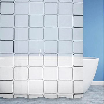 Штора для ванной PEVA 180*180см 12колец СЕТКА ЧЕРНО-БЕЛЫЙ (S-6PEVA04)