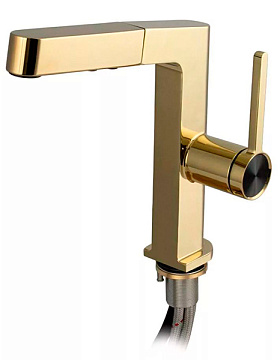 Смеситель MAGNUS (ЛАТУНЬ) для кухни Г-образный излив, вытяжной ЗОЛОТО (8230)