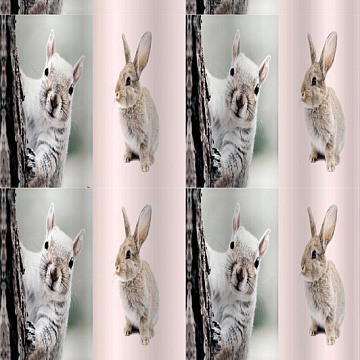 юШтора в ванную 180*180 с рисунком полиэстэр САНАКС КРОЛИКИ без колец (01-68)
