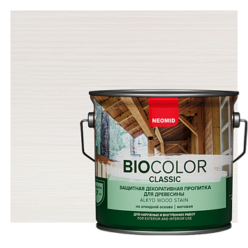 NEOMID BiO COLOR Classic защитная декоративная пропитка для древесины (Белый 0,9 л) снято с производ