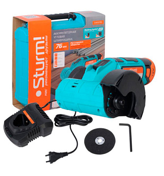 УШМ аккум. 12В 1BatterySystem12V 76мм 1x2.0Ач ЗУ кейс Sturm! CAG1276C